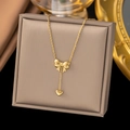 Elegant 18K gold-plated Y-shaped necklace set with bow pendant and heart charm - 【h158】bow Necklace Gold