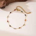 Gold stainless steel beaded bracelet featuring multicolored natural stone accents - 【e240】colorful Beaded Bracelet Gold