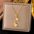 Adjustable gold double butterfly pendant necklace on snake chain with sliding bead - Double Butterfly Style (H1107)