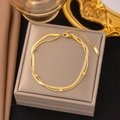 Double-layered 18K gold plated snake chain bracelet with elegant gold beads design - Blade Bead Anklet (B64) / Gold