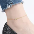 Minimalist gold chain anklet with a sparkling round zircon pendant worn on the ankle - 【b46】single Diamond Anklet Gold