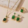 Vintage emerald jewelry set with rectangular green stones necklace ring and earrings - Emerald Green Zirconia 3-Piece Set