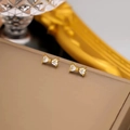 Elegant gold-plated bow-knot stud earrings featuring heart-shaped zirconia stones - 【g176】zircon Bow Earrings Gold