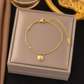 Gold lucky heart charm bracelet featuring snake and bead chain with K18 gold plating - 【e55】bean-shaped Bracelet; Gold