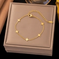 Elegant 18K gold plated necklace featuring five minimalist floral charms on a link chain - 【e261】four-leaf Clover Bracelet Gold