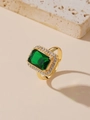 Bague vintage avec pierre verte taille émeraude plaquée or et entourage diamants - Bague Vert Émeraude (D202)