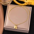 Golden titanium steel heart jewelry set with calabash pendant and fortune tag detail - 【b10】wealth-attracting Gourd Anklet Gold