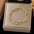 Three-layer golden snake chain bracelet with oval beads and adjustable lobster clasp - 【e70】oval Beaded Snake Necklace Bracelet Gold
