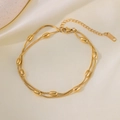 Double-layered gold stainless steel snake chain bracelet with oval beads and lobster clasp - 【b5029】oval Beaded Snake Necklace Anklet Gold