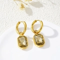 Vintage 18K gold plated titanium hoop earrings with olive green faceted crystal pendants - Champagne Earrings