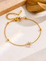 Détail du collier à chaîne perlée en or 18 carats avec pendentif fleur en perles sur pierre - Bracelet à Fleur Unique (S4149) / Or
