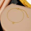 Golden titanium steel bracelet with ball charm and layered chain design - Golden Bead Ball Anklet (B5054) / Gold