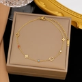 Golden titanium steel bracelet with colorful stones and clover charms in luxury display - Colorful Diamond Four-Leaf Flower Anklet (B5064) / Gold