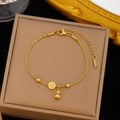 Gold-plated stainless steel bracelet with Fu character charm and small gourd pendant - Blessing Gourd Bracelet (E228) / Gold