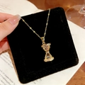 Goldene Sanduhr-Halskette mit funkelnden Zirkonia-Steinen an einer feinen O-Kette - Gold Hohl Sanduhr