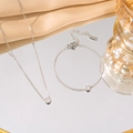Minimalist silver S925 necklace and bracelet set with single round zircon stones - Silver Single Stone Necklace