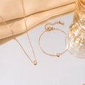 Elegant rose gold titanium steel necklace and bracelet set with round zircon accents - Rose Gold Single Stone Necklace