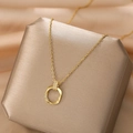 Elegante goldene Titanstahl-Halskette mit geometrischem, funkelndem Doppelring-Anhänger Damen - Gold Quadratisch Geometrisch Doppelring Halskette