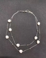 Detail of double-layer silver chain featuring baroque pearls and metallic beads - Silver Pearl (X1125 Pearl Steel Color)