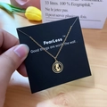 Elegant gold titanium heart necklace with circular female portrait relief pendant - Gold Side Profile Portrait Style (X519 Gold)