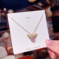 Elegant gold antler necklace with a pink heart pendant and sparkling zircon accents - Gold Pink Zirconia