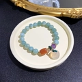 Natural green stone bead bracelet with orange agate barrel and white jade pendant - S102 Hetian Green Jade and Golden Silk Jade