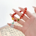 Chinese style beaded bracelet with red cinnabar beads and lavender jade pendant - S109 Cinnabar Clover Pumpkin Bracelet