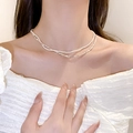 Double-layer necklace with white faux pearls and silver-tone beads for women - Double Layer Artificial Pearl Necklace