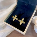 Elegant gold flower stud earrings with marquise zircon stones in a black velvet jewelry box - Gold Rhombic Flower Earring Post