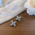 Silver flower stud earrings with marquise-cut clear cubic zirconia petals for women - Silver Rhombic Flower Earring Post
