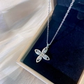 Silver flower necklace with diamond zircon petals in a black velvet jewelry box - Silver Rhombic Flower Necklace (Titanium Steel)