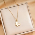 Elegant gold titanium steel butterfly pendant necklace with white shell on silk background - Natural Shell / Gold (X709)