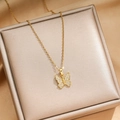 Golden butterfly necklace with zircon pendant and premium jewelry gift box set - Gold (X236)