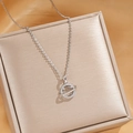 Silver cat eye planet necklace with sparkling zircons on a champagne jewelry box - Silver Smiley Planet