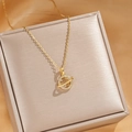 Golden titanium steel necklace featuring a cat-eye stone saturn planet pendant - Gold Smiley Planet