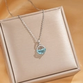 Silver star and moon planet pendant necklace with light blue opal stone inlay - Blue Crystal Smiley Planet