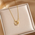Elegant gold double ring necklace with zircon inlay displayed on a premium satin jewelry box - Gold Full Rhinestone Double Ring Necklace