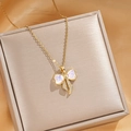 Golden titanium steel necklace featuring a zircon bow pendant with colorful inlay - Gold Iridescent Bow