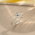 Elegant adjustable silver snake ring featuring sparkling pavé zircon and black gemstone eyes - Silver Snake Dangle