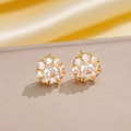 Elegant gold-plated flower cluster halo stud earrings with brilliant zircon settings - Gold Non-rotating Stud Earrings