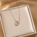 Silver interlocking double ring necklace with cubic zirconia paving in a luxury finish - Silver Sparkling Double Ring Necklace