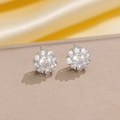 Elegant rotating cluster stud earrings in silver finish with sparkling zircon stones - Silver Non-rotating Stud Earrings