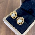 Elegant camellia pearl and zircon stud earrings in a luxury golden metal finish - Gold Camellia Pearl Earrings