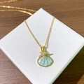 Collier en titane plaqué or avec pendentif coquillage bleu et étoile de mer en zircon - Coquillage Étoile de Mer Bleu Doré