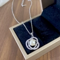 Elegant titanium steel necklace featuring camellia pearl pendant with zircon inlay - Silver Camellia Pearl Necklace