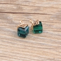 K-gold plated cube pendant charms in emerald green and dark blue crystal glass - Teal
