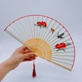 Traditional Chinese hand-embroidered silk folding fan with red flowers and bamboo ribs - 2026 Hot Selling Item - Suzhou Embroidery Fan - Butterflies Bring Wealth And Prosperity