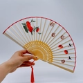 Traditional Chinese hand fan with red fruit embroidery and long red silk tassels - 2026 Hot Selling Item - Suzhou Embroidery Fan - May All Your Wishes Bring Good Fortune