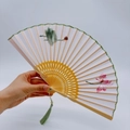 Traditional Chinese folding fan with white silk lotus embroidery and light wood frame - 2026 Hot Selling Item - Suzhou Embroidery Fan - Hehe Meimei