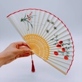 Exquisite white Suzhou silk folding fan with red flower embroidery and bee motifs - 2026 Hot Selling Item - Suzhou Embroidery Fan - Persimmon And Orchid Fragrance